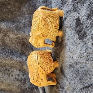 Hand carved wooden set of 2 elephants decor trinkets tabletop decor